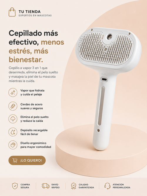 Cepillo con spray para pelo de mascotas