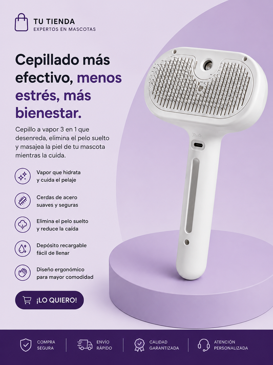 Cepillo con spray para pelo de mascotas