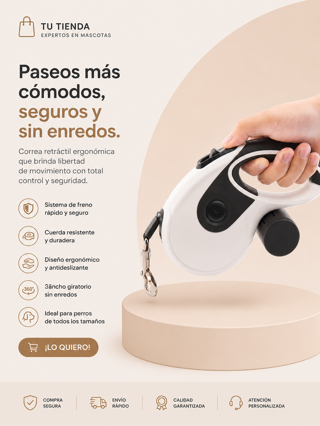 Correa retráctil automática para mascotas domésticas