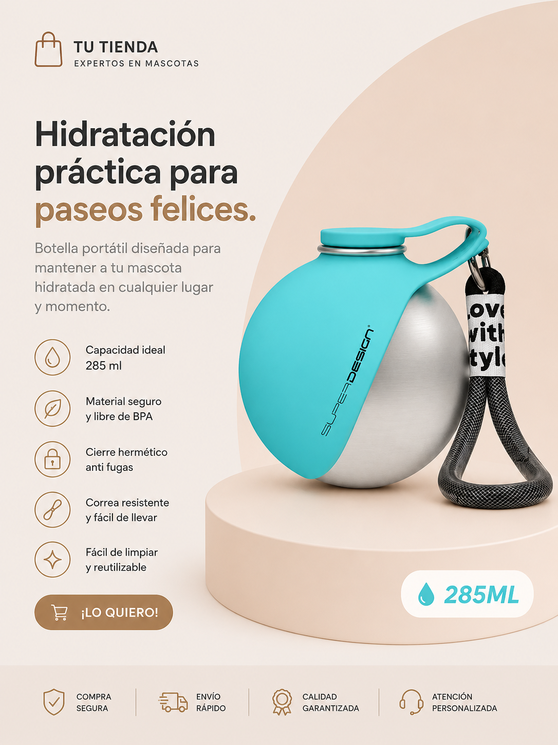 Botella de agua portátil para mascotas