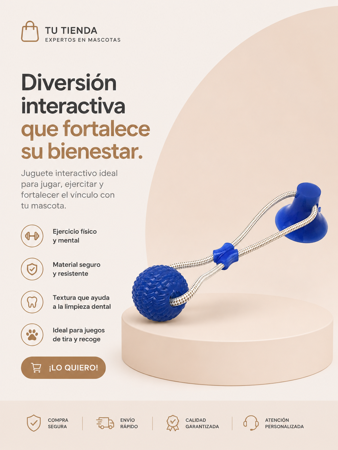 Juguete interactivo para perros con ventosa